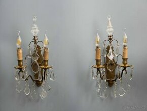 Párové nástěnné lampy z bronzu s křišťálovými ověsy - 1