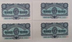 3koruny Československé 1953, 1961 UNC