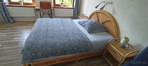 Manželská postel ratanová 160x200cm+noční stolky+matrace