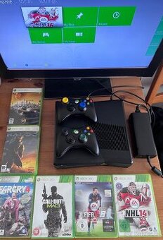 Xbox 360 Slim + dva ovladače a 6 her