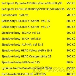 Pro děti cca 10let -Sjezdovky,snowboard,běžky,brusle