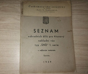 Praga SND,seznam ND pro nákladní vůz 1939