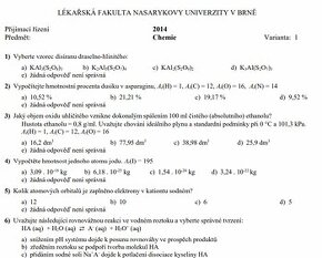 Lékařská fakulta Masarykovy univerzity Přijímací testy