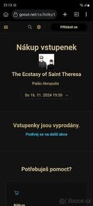 2x vstupenky Ecstasy of Saint Theresa na sobotu