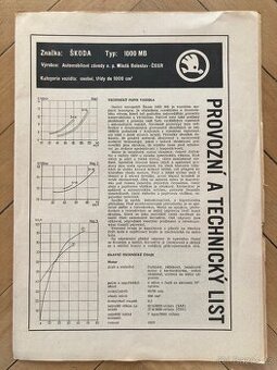 Provozní a technický list Škoda 1000 MB - 1