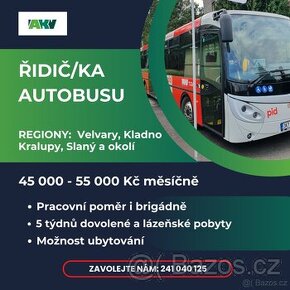 Práce pro řidiče/řidičku autobusu. Velvary, Kladno, Slaný.