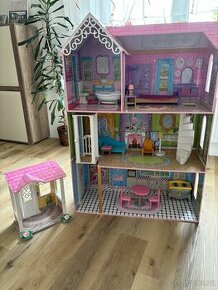 Dřevěný domeček pro panenky Barbie s verandou a nabytkem - 1
