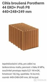 Cihla broušená Porotherm 44 EKO+ Profi P8 440×248×249 mm