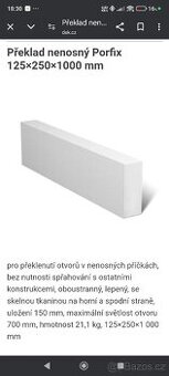 Překlad nenosný pórobeton PORFIX 125x250x1000mm