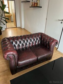 Pohovka Chesterfield koňak, 155 x 80 x 95 cm, pravá kůže