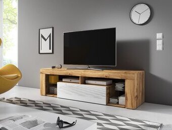 TV stolek 140 cm dub/bílý lesk - nový - 1