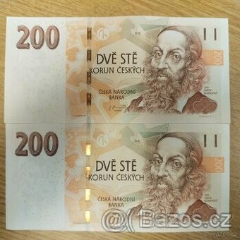 2x 200 Kč bankovka - vada tisku