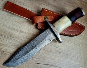 lovecký Damaškový nůž 28 cm BOWIE, ručně vyroben + pouzdro