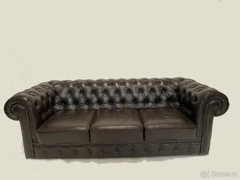 Pohovka Chesterfield tmavě hnědá 218 x 70 x 95 cm