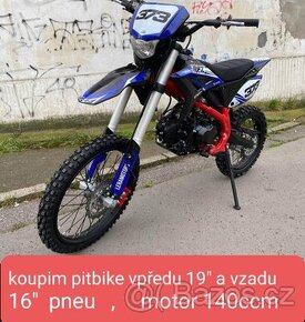 Koupím  140ccm pitbike kola 19, vzadu 16