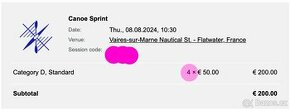 2 lístky na letní Olympijské hry v Paříži 2024 –Canoe Sprint