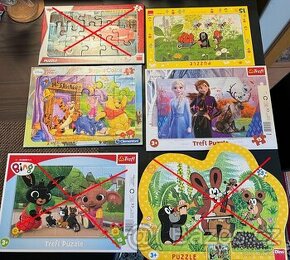 puzzle krtek, pedvídek pú, ledové království, auta, bing