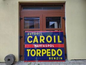 Stará smaltovaná cedule - CAROIL TORPEDO BENZIN