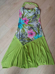 Šaty zelenkavé s květy ibišku vel.M