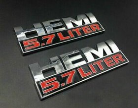 Dodge RAM emblem, 2ks, znak, nápis 5,7 liter HEMI - chrom