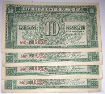 10 Kčs 1950, 4ks, Krásná kvalita i číslování 