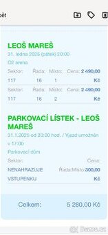 2x lístky na : Leoš Mareš 31.1.2025 O2 Arena