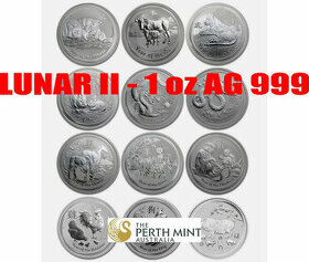 Kompletná sada Austrália LUNAR II (12x 1 oz Ag 999)