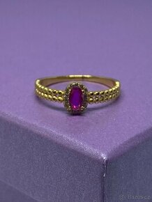 Stříbrný prsten AG 925 s růžovým kamenem - pozlacený