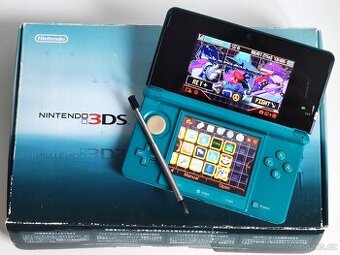 Nintendo 3DS Aqua Blue + krabice, hack a 64GB karta