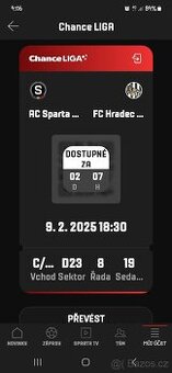 Sparta Praha - Hradec Králové. 2x vstupenka