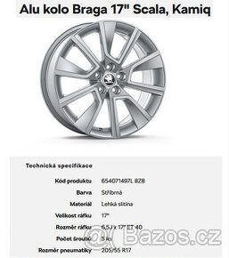 Alu kolo BRAGA 17" ŠKODA Kamiq Scala Rapid Originál