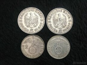 4 kusy stříbrných 2 a 5 marek Třetí říše, každá mince jiná - 1