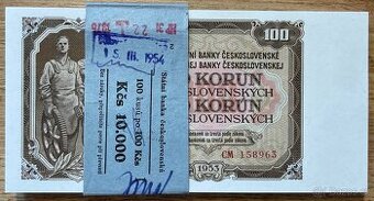 RARITNÍ BALÍČEK 100 Kčs 1953 s bankovní páskou UNC  - 1