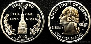 Quarter Dollar 2000 S Maryland USA Silver Proof stříbrná