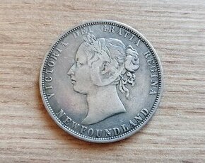 Stříbro 50 Cents 1874 Newfoundland stříbrná mince Kanada