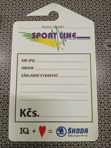 Škoda Favorit Sport line - visačka reprint na plastu