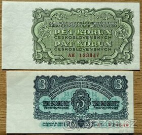 3 Kčs a 5 Kčs 1961 UNC