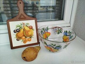 Prkénko s kachlí, malovaná miska motiv ovoce - 1