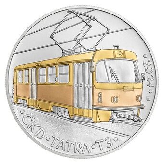 Stříbrná mince 500 Kč 2024 Tramvaj ČKD Tatra T3 stand