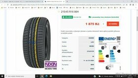 nexen nblue 215/45R15 rapid polo leon nové nova kusovka