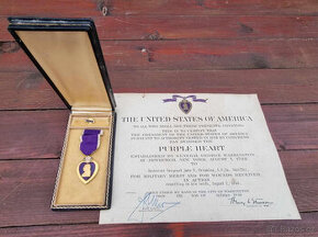 Purpurové srdce a certifikát - Purple Heart WW2. - 1