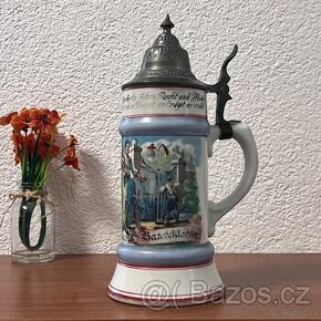 Zámečníci starožitný porcelánový korbel průsvitka