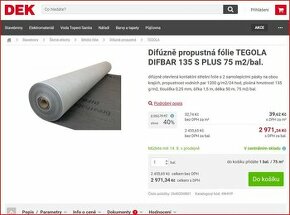 Difúzně propustná fólie TEGOLA DIFBAR 135 S 75 m2/bal.