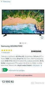 Samsung  4K 65" 165cm ue65nu7092