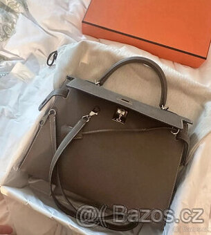 Hermes Kelly Bag 32 Etoupe S fakturou, krabicí, prachovým sá - 1