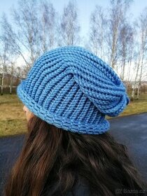 Nová pletená čepice 2v1 (modrá)