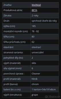 Sprchové dveře do niky 80cm dvoukřídlé matné sklo - 1