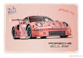 plechová cedule - Porsche 911 RSR Pink Pig 24h Le Mans 2018