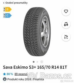 4x Zimní/Celoroční pneu Sava 165/70 R14 ESKIMO S3+ 81T M+S