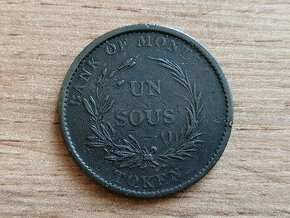 1 Sous 1836 kolonie Lower Canada mince Dolní Kanada token